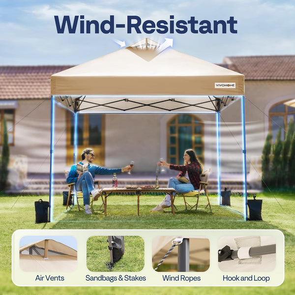 VIVOHOME Canopy Tent 3x3m Outdoor Shelter 2 Tiers Roof with Portable Wheel Carry Bag and 4 Sandbags Pop Up for Patio Garden Backyard