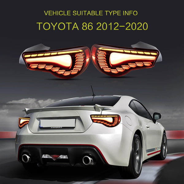 VLAND LED Tail Lights Compatible with Toyota 86 GT86 2012-2020/Subaru BRZ 2013-2020/Scion FR-S 2013-2020, Full LED Rear Light with Sequential Indicator, Red White Lens