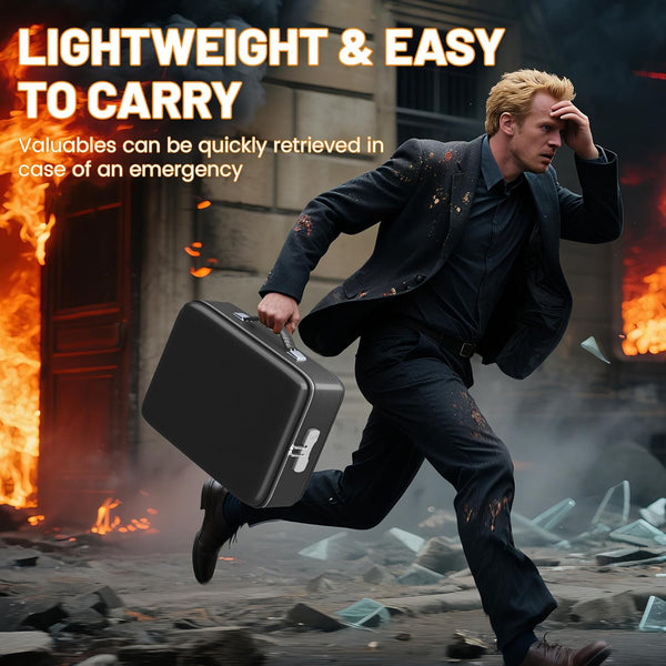 Fireproof Document Box with Combination Lock, Water Resistant Hard Case Safe for Documents Certificates Laptop Passports (Black)