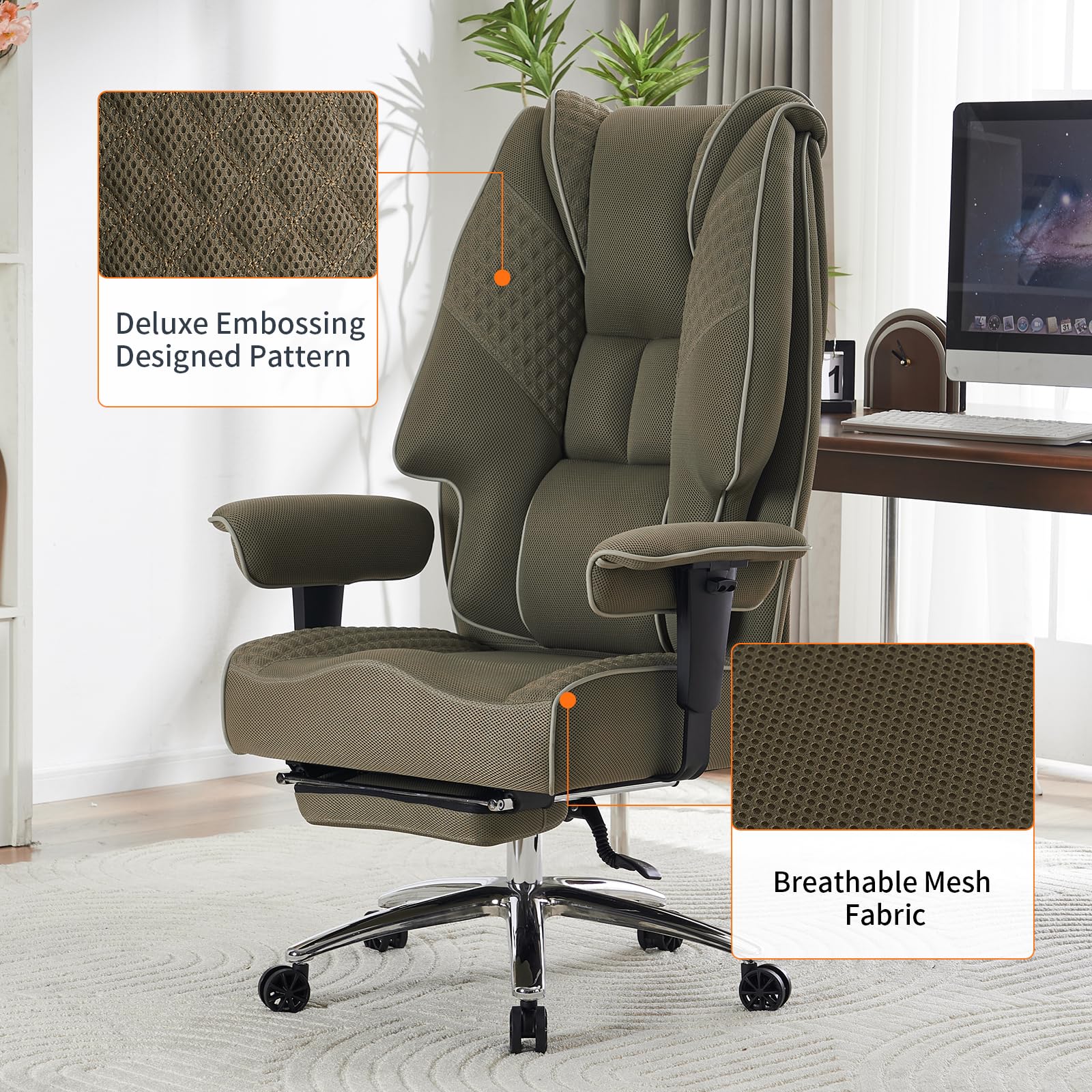 EXCEBET Ergonomic Office Chair – High Back PU Leather Executive Desk Chair with Adjustable Armrests, Swivel Computer Chair for Home/Office, Heavy Duty Support up to 400 lbs