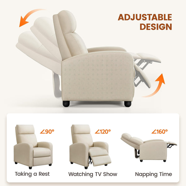 Yaheetech Recliner Armchair Single Padded Seat Boucle Fabric Sofa Lounge Home Living Room Theater Adjustable Leg Rest and Reclining Functions Ivory
