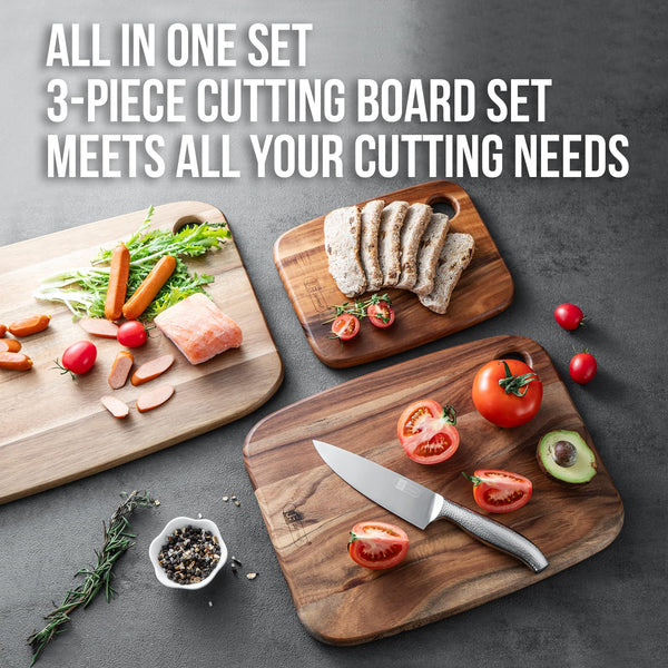 Acacia Wood Cutting Boards Set of 3 for Kitchen, Large Wooden Cutting Board Set, Thick Chopping Board,Butcher Block,Wooden Trays for Meat, Fruit