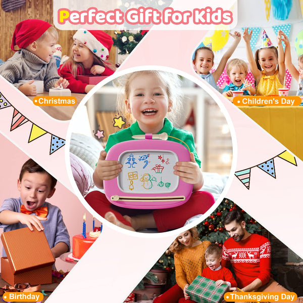 Kikidex Magnetic Drawing Board, Toddler Girl Toys for 1-2 Year Old, Doodle Board Pad Learning and Educational Toys for 1 2 3 Year Old Baby Kids Birthday Gift (Pink)