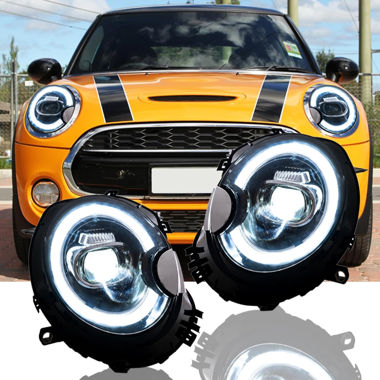 VLAND Headlights for Mini Coo-per R56 R57 R58 R59 2007-2013 Front Lamps Assembly with Sequential Turn Signal and Dynamic Welcome/Breath DRL