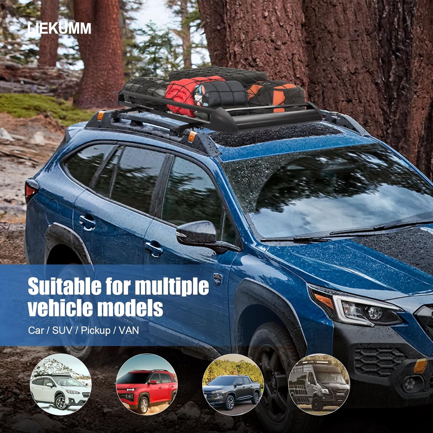 LIEKUMM 127 x 97 cm Roof Rack, 100 kg Load Capacity Aluminium Roof Rack Basket Rail Carrier, Car Roof Rack Cargo Rail Carrier Universal Luggage Basket for Universal SUV, Black