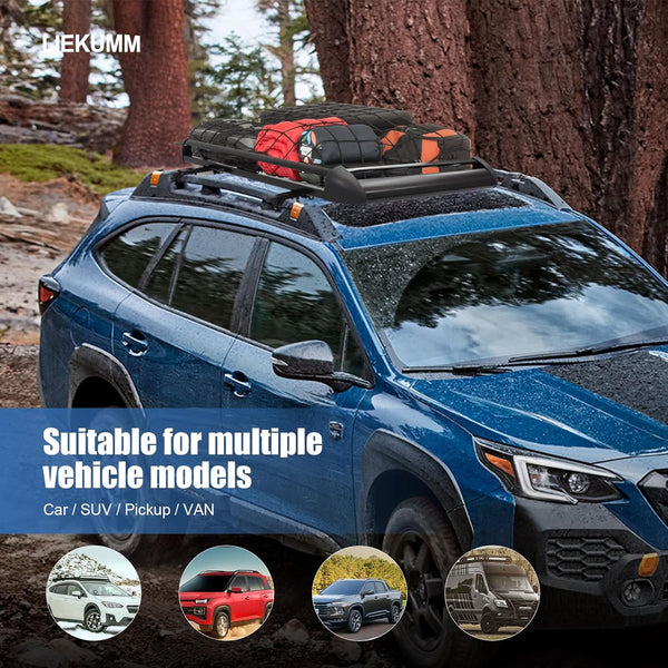 LIEKUMM 127 x 97 cm Roof Rack, 100 kg Load Capacity Aluminium Roof Rack Basket Rail Carrier, Car Roof Rack Cargo Rail Carrier Universal Luggage Basket for Universal SUV, Black