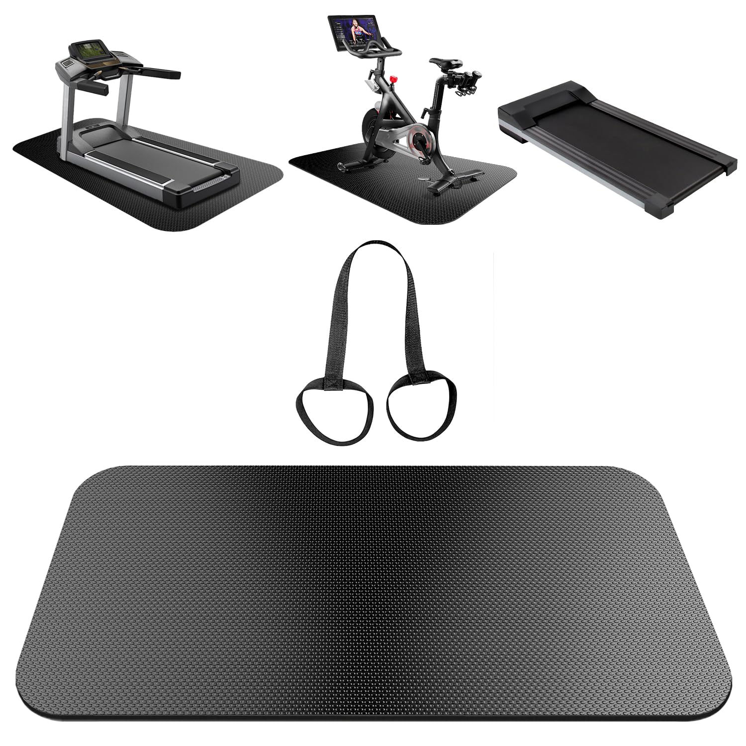 Treadmill Mat With Strap,Walking Pad Mat,Exercise Bike Mat,For Under Stationary Bike,Rowing Machine,Exercise Equipment,Spin Bike,Turbo Trainer,For