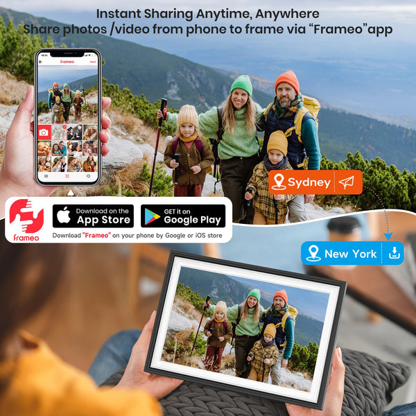 Frameo WiFi Digital Photo Frame 10.1 Inch - 1280x800 HD IPS Touch Screen Picture Frame Electronic, 32GB Memory, Auto Rotate, Wall Mountable, Digital PictureFrame for Sharing Photos and Videos