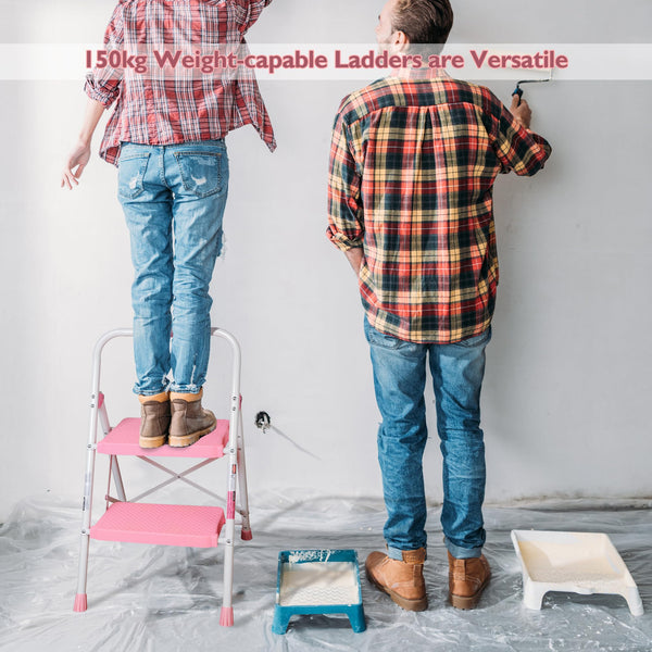 BONTEC 2 Step Ladder, Capacity 150KG with Wide Anti-Slip Pedals, Folding Steel Step Stool, Sponge Handlebar, Lightweight Portable Ladder Suitable for Home, Kitchen, Pantry, Indoor/Outdoor Use, Black