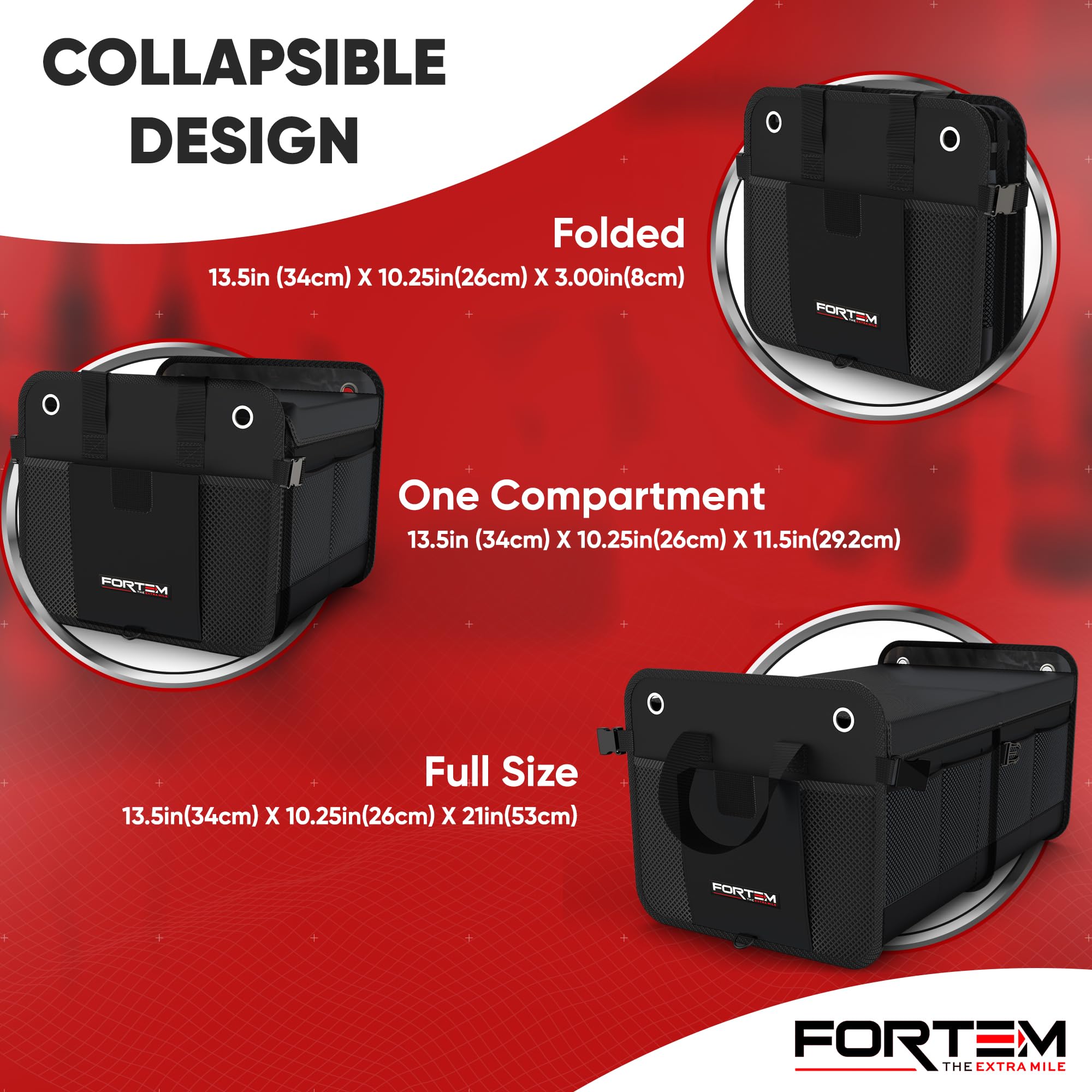 FORTEM Car Boot Organiser, SUV Boot Tidy, Trunk Storage, Collapsible Multi Compartment Car Organiser, Non Slip Bottom, Adjustable Securing Straps, Foldable Cover (65L)