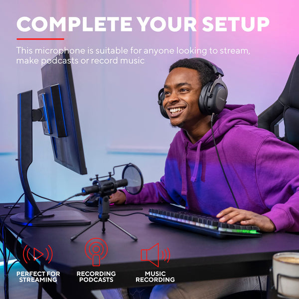 Trust Gaming GXT 236 Yami USB Condenser Streaming Microphone for Podcast, Twitch, Discord, ASMR, Youtube, Playstation 5, Gaming Mic with Cardioid Recording Pattern, Mute Button, RGB Light - Black