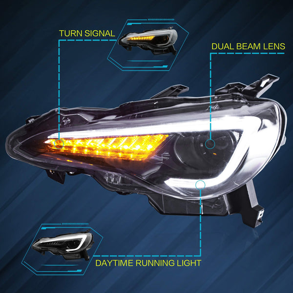 VLAND LED Tail Lights Compatible with Toyota 86 GT86 2012-2020/Subaru BRZ 2013-2020/Scion FR-S 2013-2020, Full LED Rear Light with Sequential Indicator, Red White Lens