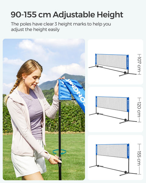 SONGMICS 3 m Badminton Net, Volleyball Net, Adjustable Poles Height, Portable Set for Tennis