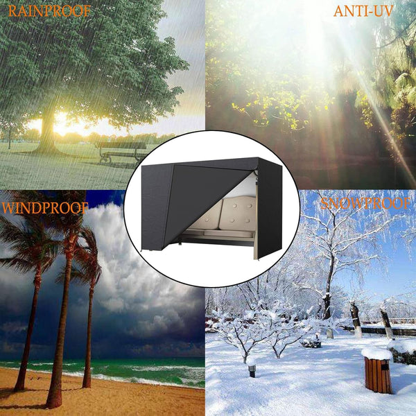 LCGOD Garden Swing Cover 3-Seater Waterproof Hammock Cover with Zips, Black 600D Oxford Fabric Outdoor Swing Seat Cover Dustproof Snowproof Windproof