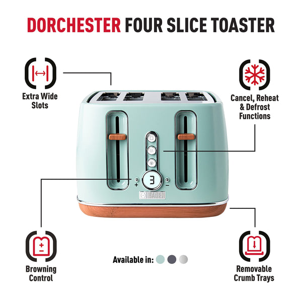 Haden Dorchester Toaster 4 Slice  Stainless Steel Body - Modern LCD Display - 6 Browning Levels - Cancel/Defrost/Reheat - 1900-2300W Digital 4 Slice