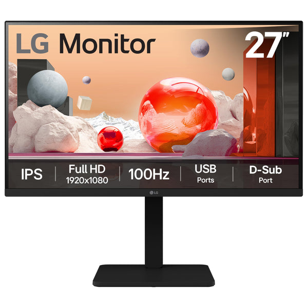LG Electronics Monitor 27MR400-B, 27 Inch, Full HD 1080p, 100Hz, 5ms GtG, IPS Panel, AMD FreeSync, Smart Energy Saving, Anti-Glare, HDMI, Matte Black