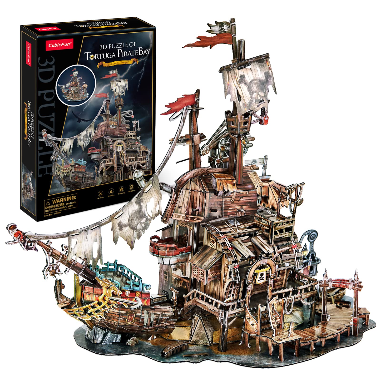 CubicFun LED Pirates of the Caribbean Flying Dutchman Model Kits for Adults to Build 3D Jigsaw Puzzles Ship Model Building Gifts for Adults Kids Girls Boys - 360 Pieces