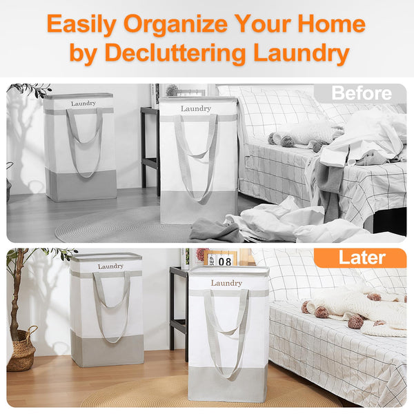 ROSOS Collapsible Foldable Hamper - Extended Double Handle, 80 L Laundry Basket for Bedroom Bathroom Dorm Storage - 1 Pack, Black