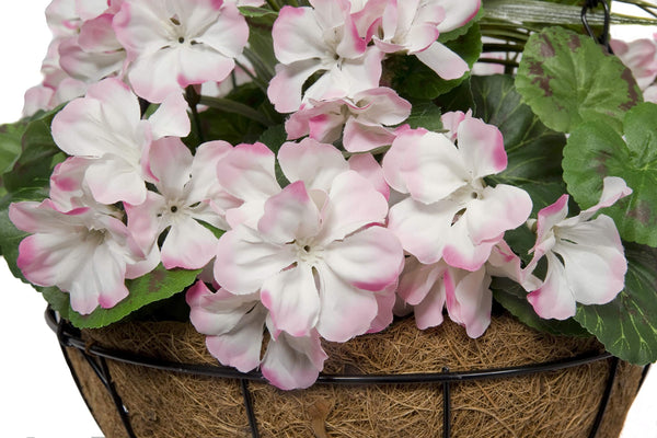 GreenBrokers 2X Artficial Round Coir Hanging Baskets with Pink Geraniums (Set of 2), 52cms