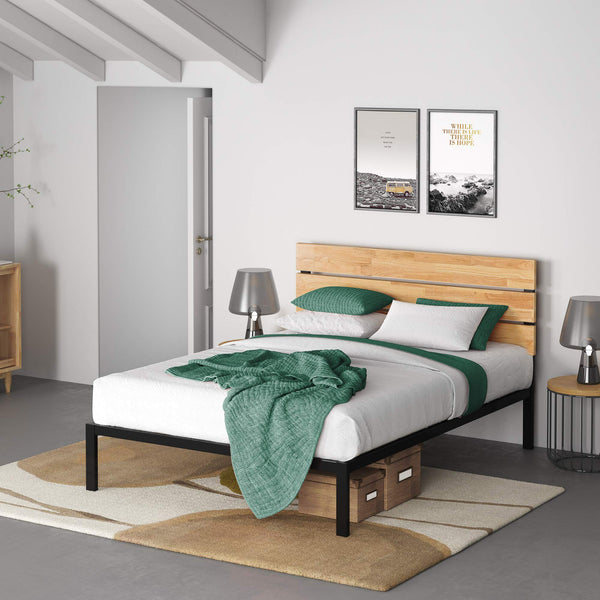 Zinus Paul Super King Bed frame - Bed 180x200 cm - 36 cm Height - Metal and Wood Platform Bed frame with Wood slat support - Natural Brown and Black