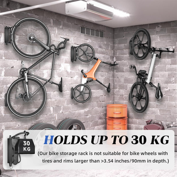 WELDUN Bike Wall Mount, Bike Hanger Rack, Swivelling Bike Holder, Vertical Bicycle Storage Rack for Garage and Indoor Use, Load Capacity 30kg