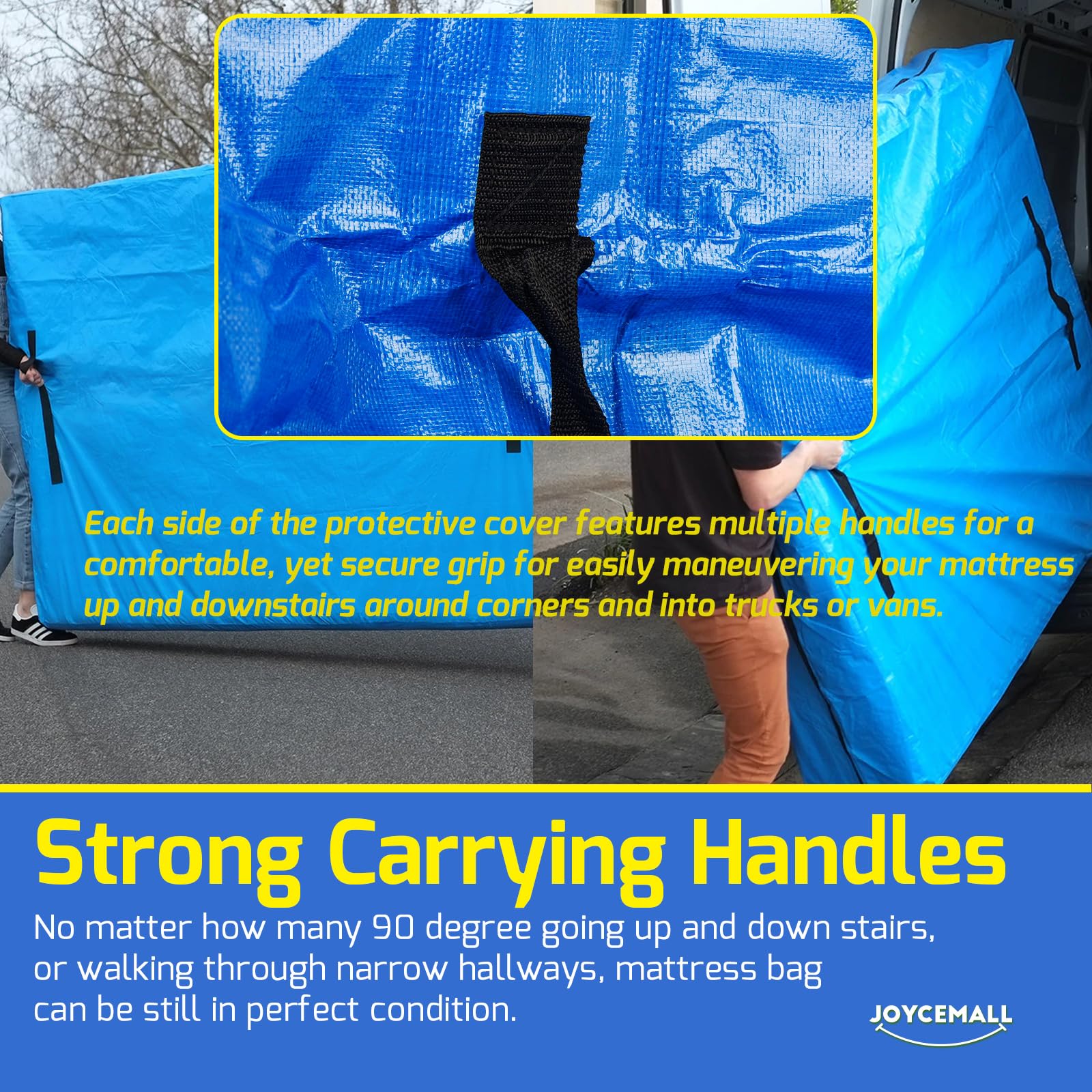 JOYCEMALL Super King Size Mattress Bag for Moving & Storage, Heavy Duty Extra Thick Waterproof Reusable Mattress Cover Protector with 8 Reinforced