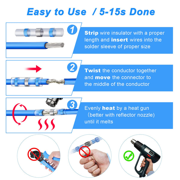Kuject Heat-Shrink Tubing Set - 200 Pieces, Waterproof & Crimp Connector for Automotive, Marine & Boat