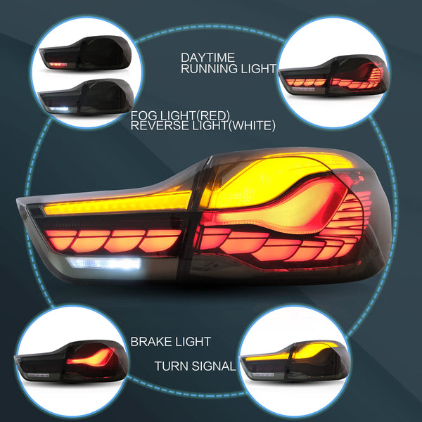 VLAND OLED Rear Lights Compatible with 2013-2018 BMW 3 Series F30 F35 F80 320i 328i 335i Sedan (Not for F31 F34), Tail Lights with Sequential Indicators, E-mark, Red