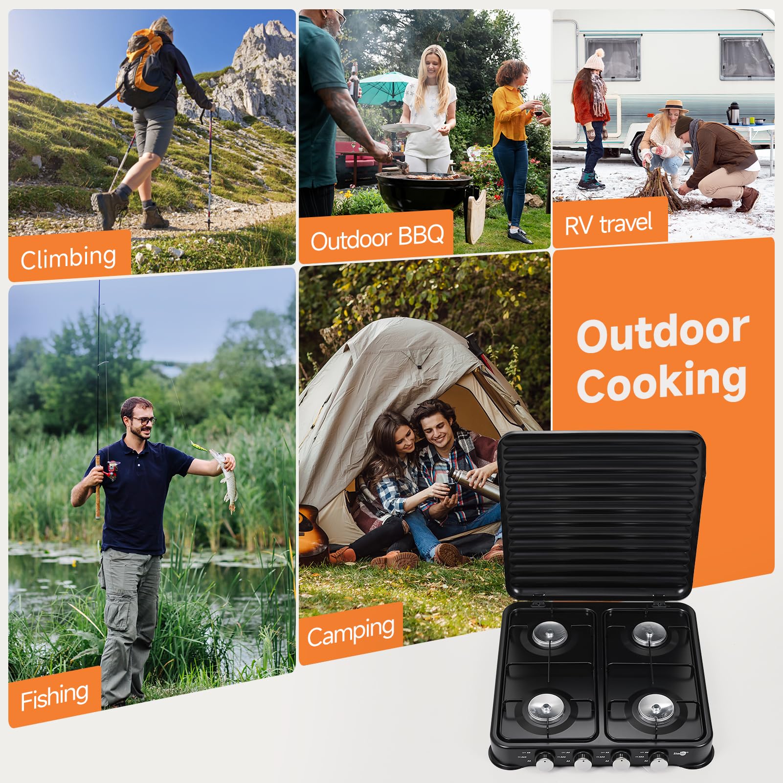 Warmiehomy Camping Gas Stove, Single Burner Portable Gas Stove, 2200W Gas Hob Cooker with Lid, Propane Camp Stoves for Camping, Garden, Travel, Outdoor Cooking