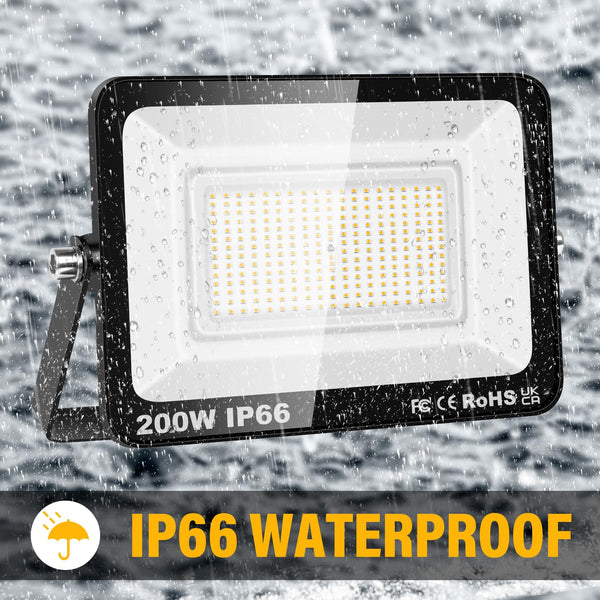 SKYWORLD 2 Pcs Outdoor LED Flood Lights, 200W 20000LM LED Security Lights, IP66 Waterproof, 4000K Daylight Warm White Floodlight Outside Flood lamp