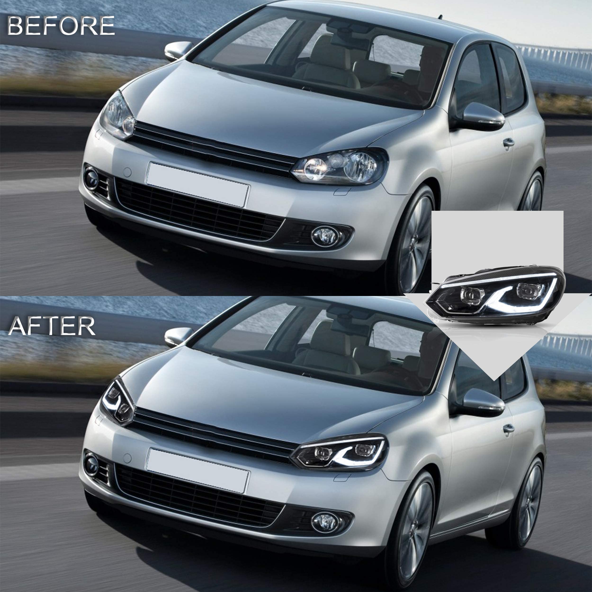 VLAND LED Tail Lights Fit for 2008-2013 Volkswagen Golf 6 MK6 TSI TDI GTD R(not for GTI/Variant/Cabriolet), Rear Lights with Sequential Turn Signal Indicators, E-mark, Red Smoked