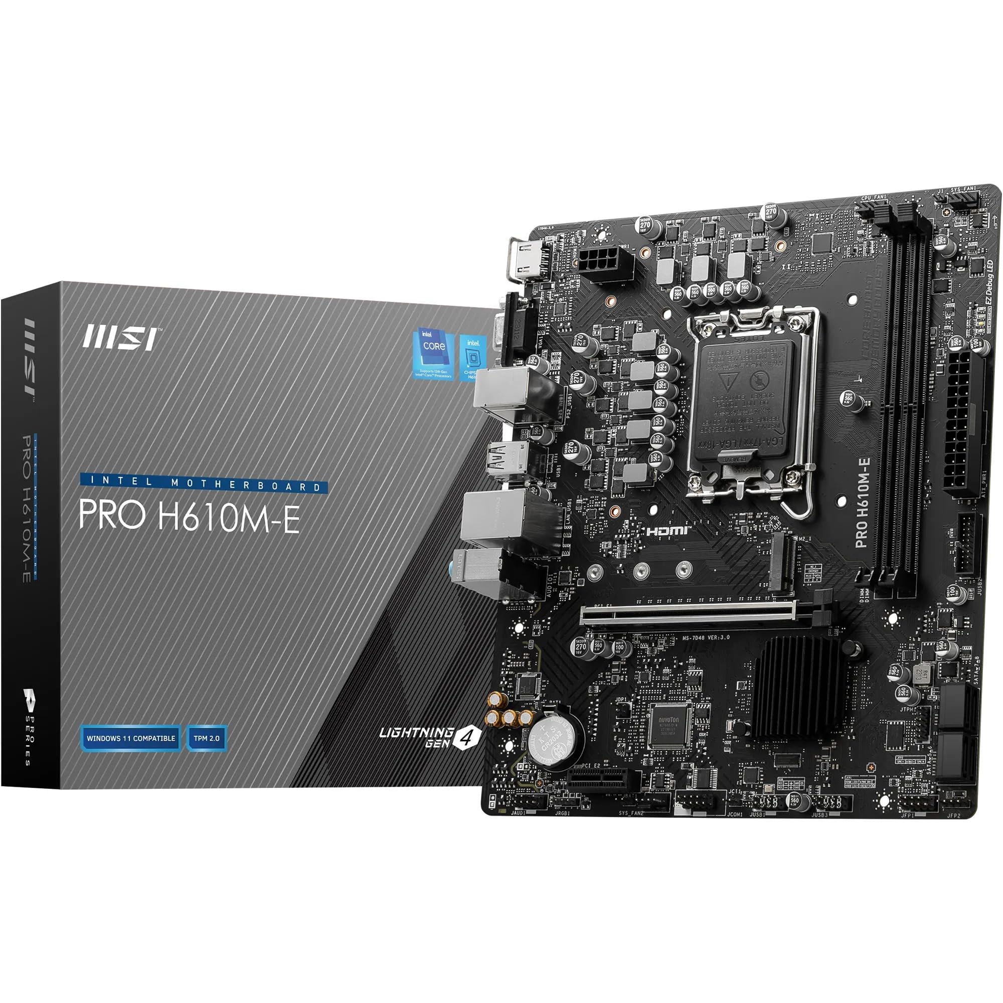 MSI PRO H610M-G DDR4 Motherboard, Micro-ATX - Supports Intel 12th Gen Core Processors, LGA 1700 - 2 x DIMMs (3200MHz), 1x PCIe 4.0 x16 slot, 1 x M.2 Gen3, USB 3.2 Gen1, 1G LAN, HDMI 2.1 & DP 1.4