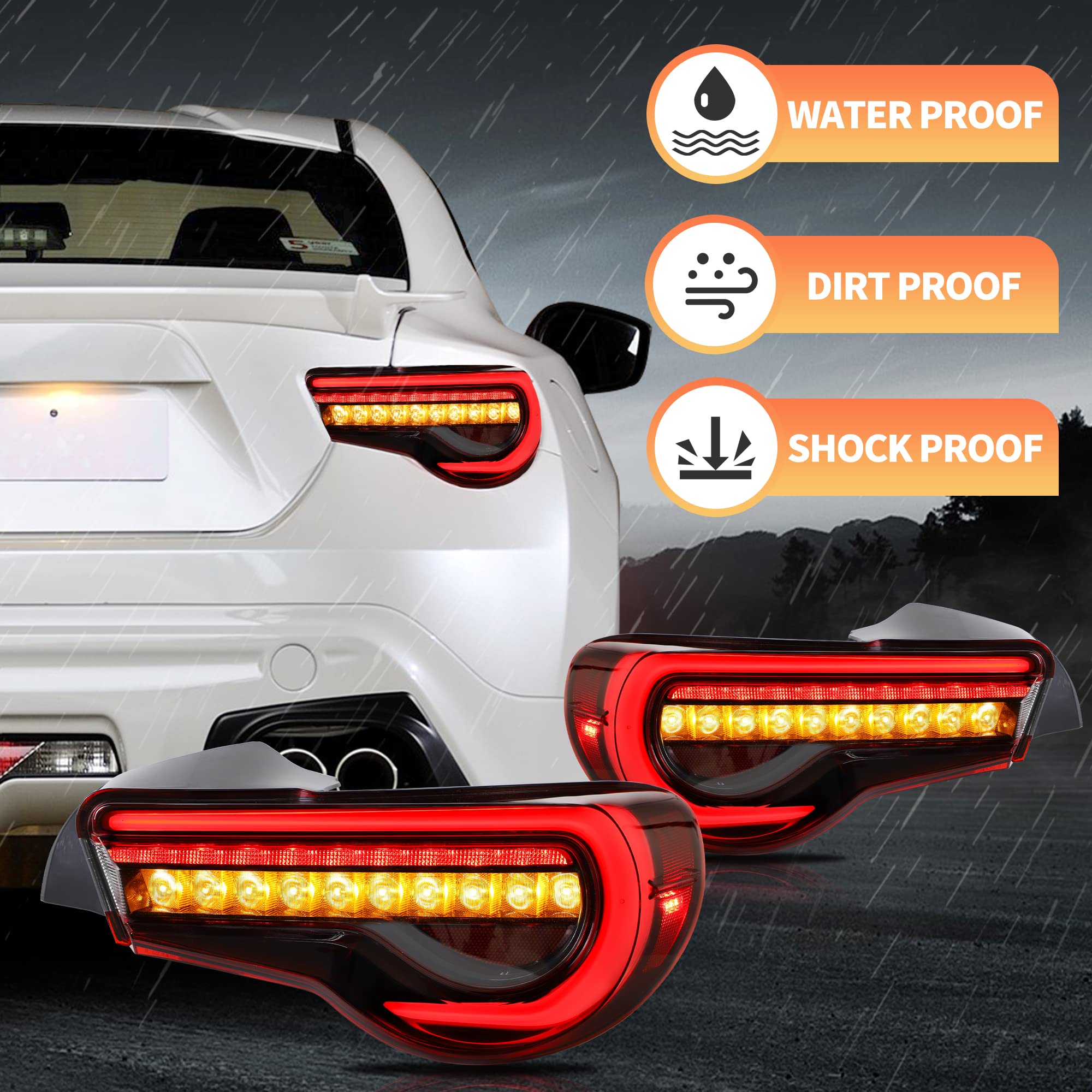 VLAND Rear Lights for GT86 FT86 2012-2020 BRZ 2013-2020 Tail Lights Assembly with Sequential Turn Signal (smoked a)