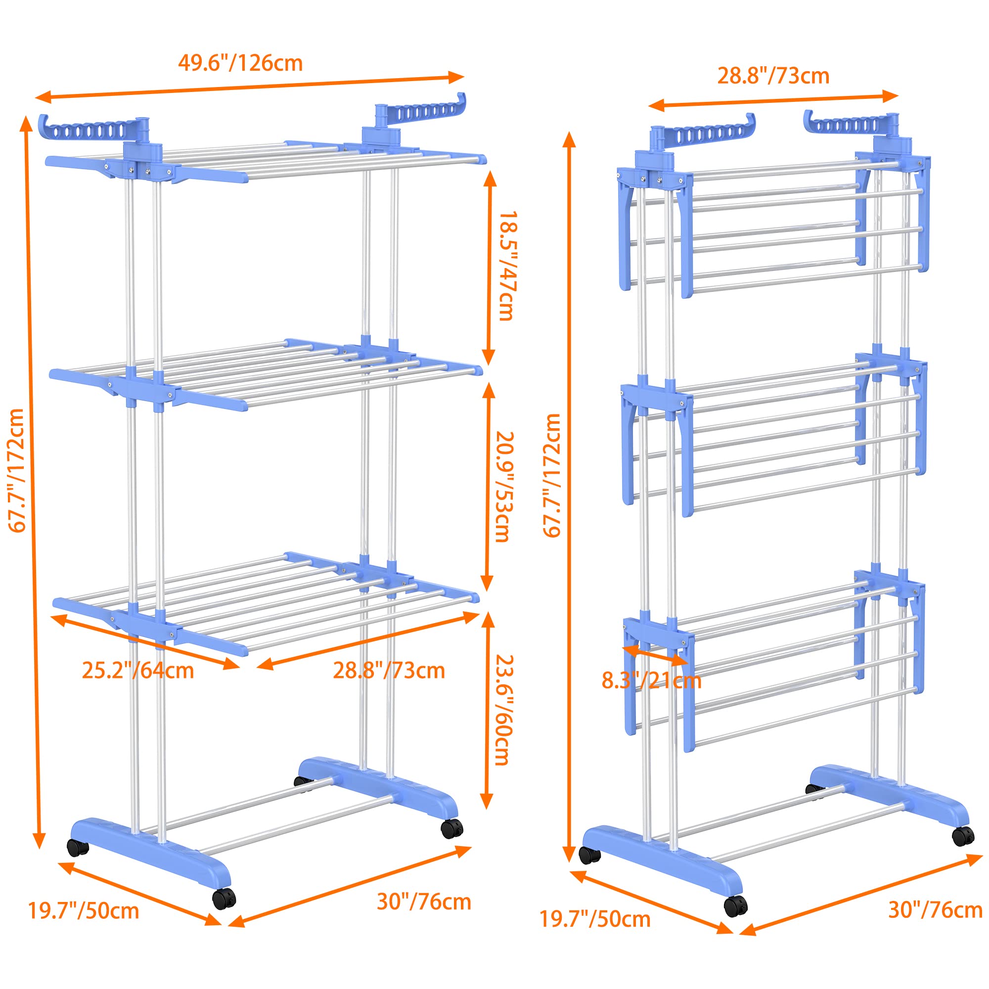 HOMIDEC Airer Clothes Drying Rack,4-Tier Foldable Clothes Hanger Adjustable Large Stainless Steel Garment Laundry Racks for Indoor Outdoor