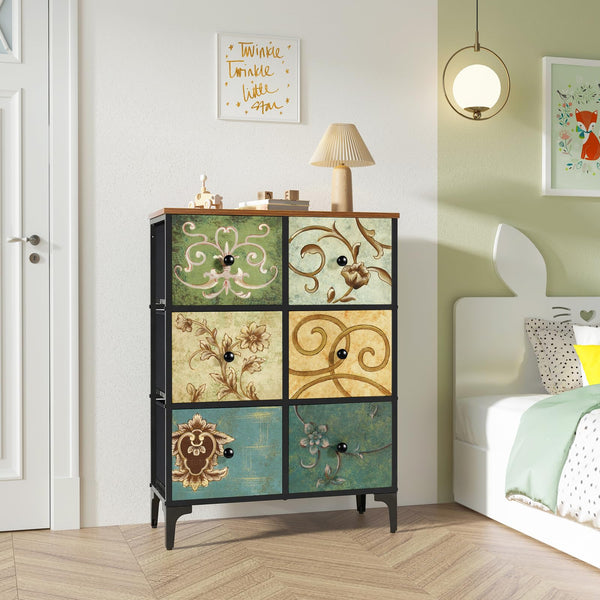 LYNCOHOME Chest of Drawers, 6 Drawer Fabric Bedroom Dresser Storage Drawrs, Storage Organizer Unit for Bedroom, Living Room, Entryway, Nursery