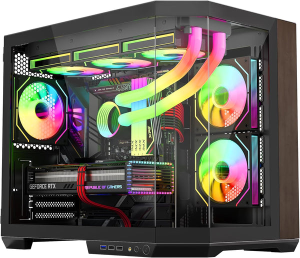 IONZ APEX Vision - PC Gaming Case, M/ATX Mini Tower, Dual Chamber with 6 ARGB PWM Fans - LCD Screen | Supports 240 mm AIO, White