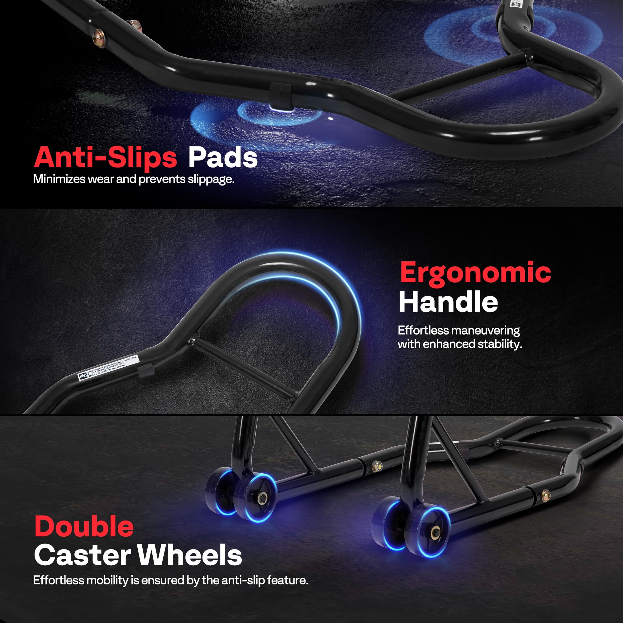 SPECSTAR Motorcycle Paddock Stand Combo 400kg Capacity Front and Rear Wheel Lift with U & L Fork Adjustable Swingarm Spool Stands for Motorbike Garage Repair Use Scissor Stand with 4 Wheels