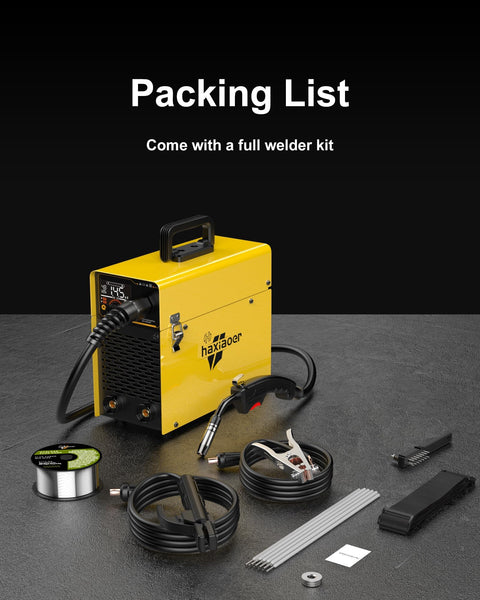 haxiaoer 145A Gasless MIG Welders, 3 in 1 Portable Flux MIG/ARC/Lift TIG MIG Welding Machine with Smart Digital LED Dispaly, Semi-Automatically Synergy Inverter MIG Welder, Best for Beginner