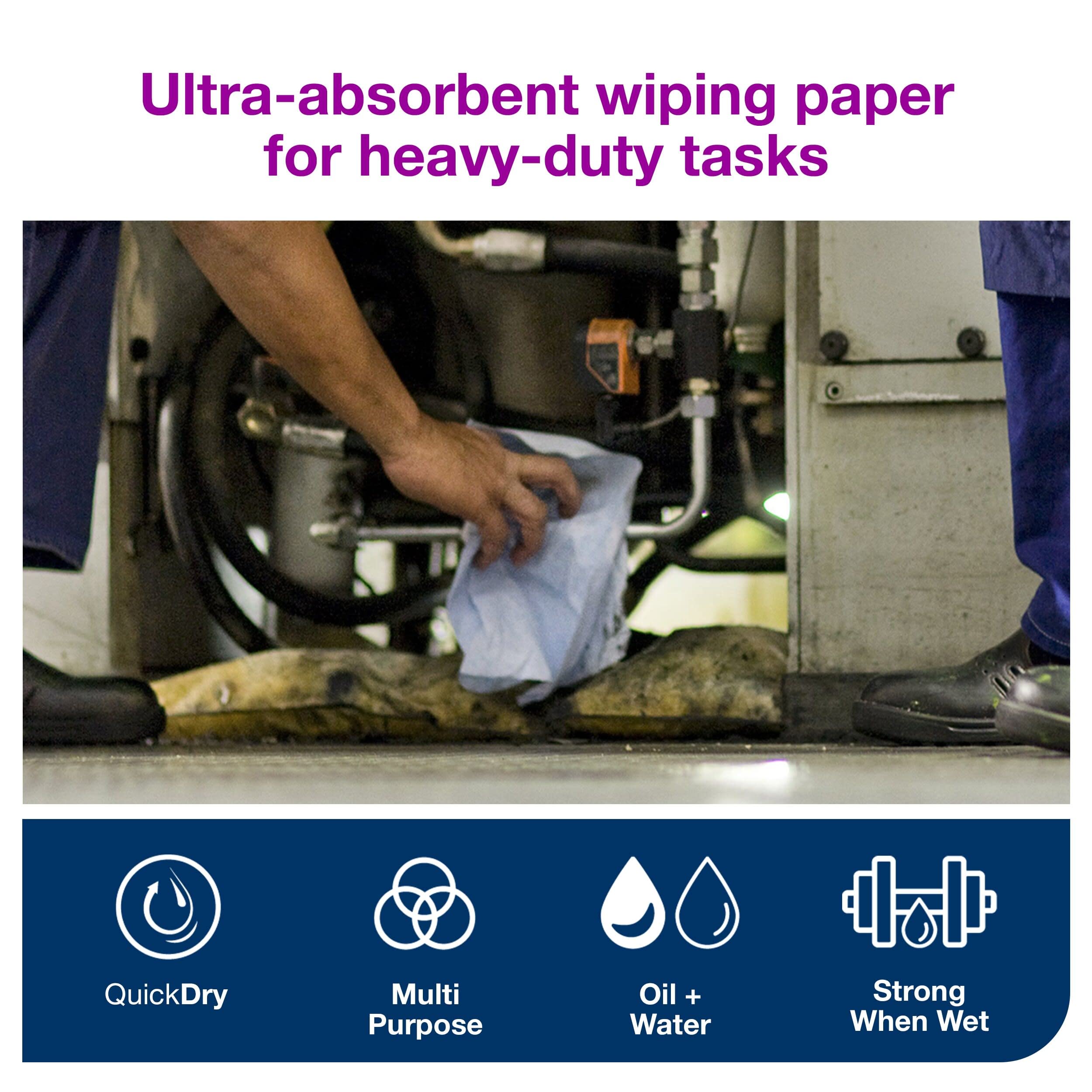 Tork 130070 Heavy-Duty Wiping Paper / 2 Ply Absorbent Paper Roll Suitable for Tork W1 Wipers Wall/Floor/Standard System / Blue / 1 x 340m / Ø 37.5cm