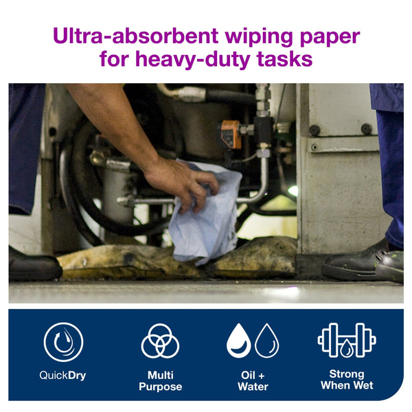 Tork 130070 Heavy-Duty Wiping Paper / 2 Ply Absorbent Paper Roll Suitable for Tork W1 Wipers Wall/Floor/Standard System / Blue / 1 x 340m / Ø 37.5cm