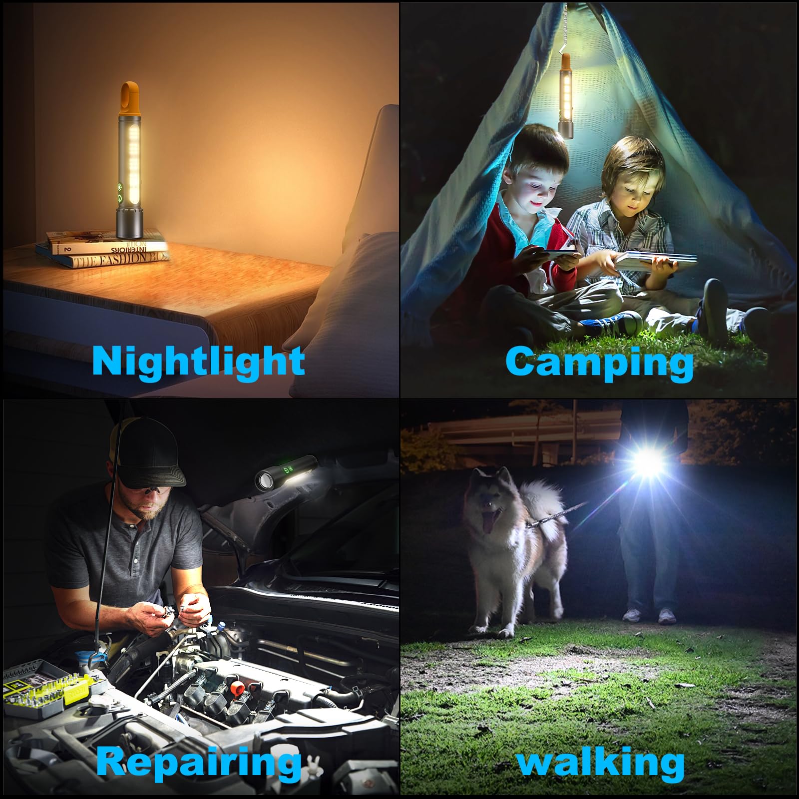 ET Rechargeable LED Torch Super Bright 1000000LM, Magnetic Lightweight Waterproof Flashlight with 9 Modes&COB Side Light(Red Light), Zoomable &Tail Hook for Camping, Hiking, Emergency, Dog Walking