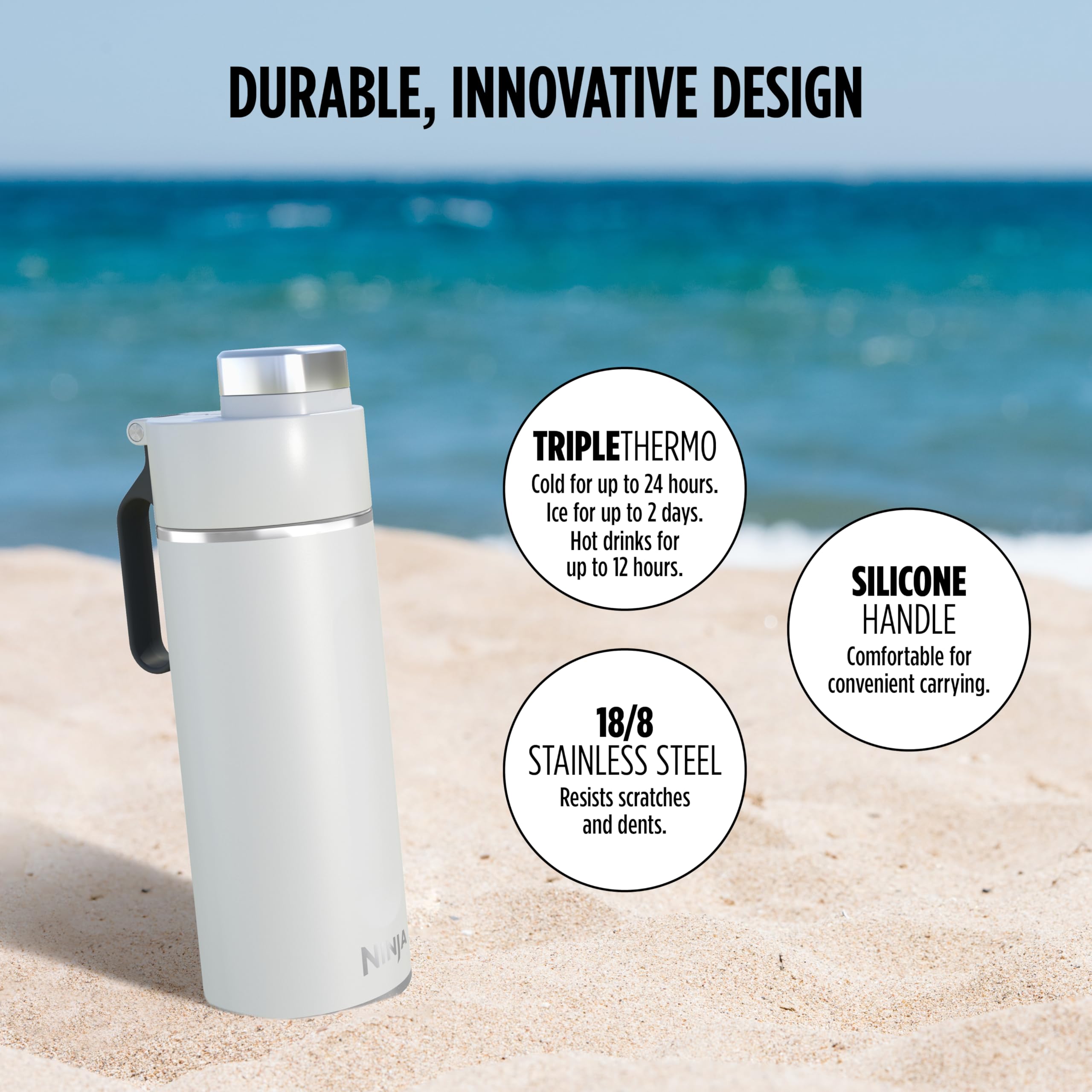 Ninja Thirsti Water Bottle and Flask 709 ML With Leak-Proof Lid, Designed For Carbonated, Hot & Cold Drinks, Ideal For Travel & Sports, Triple Insulated, Stainless Steel Bottle, Black, DW2401EUUKBK