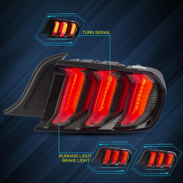 VLAND LED Tail lights Assembly Compatible with Ford Mustang 2015-2020, Rear Lights with Sequential Amber+Red Turn Signal (5 Lighting Modes) Smoked