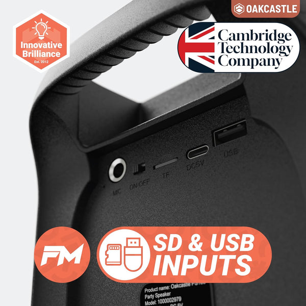 Oakcastle Party Loud Bluetooth Speaker | 80W Karaoke Machine with 5H Playtime | TWS Multi-Speaker Link, Party LED Lights, EQ Control, & Wired Microphone Included | Oakcastle PS200 disco speaker