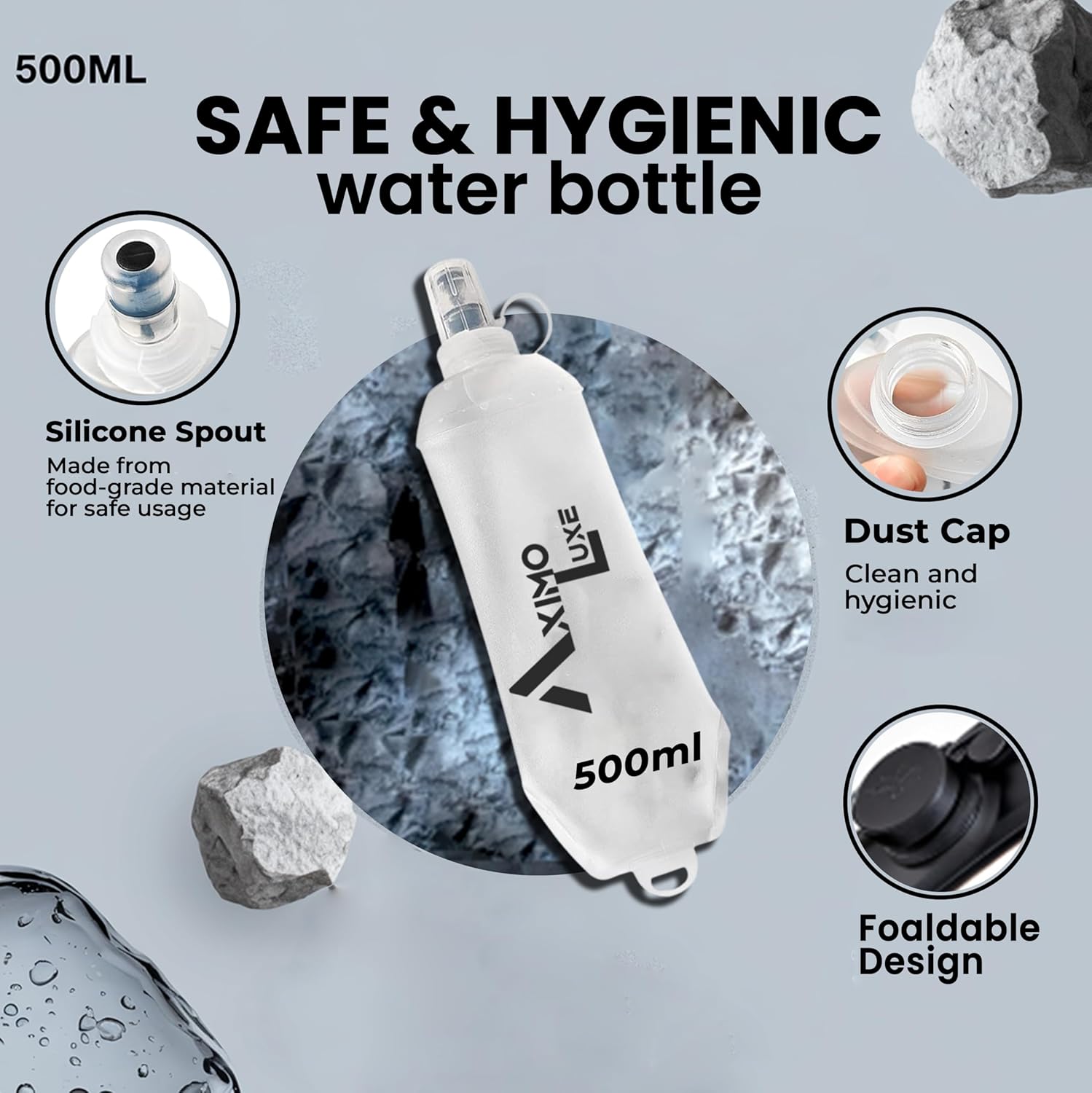 AxLuxe LED Running Vest Women & Men Now with 2 Saftey Lights,7 Pockets Running Vest with Water Bottle (500ml),Running Phone Holder Vest