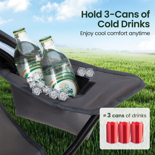 ALPHA CAMP Set of 2 Folding Camping Chairs with Cooler Bag & Cup Holder & Side Pocket Up to 120kg, Lightweight and Portable Camping Chair for Adults, Black