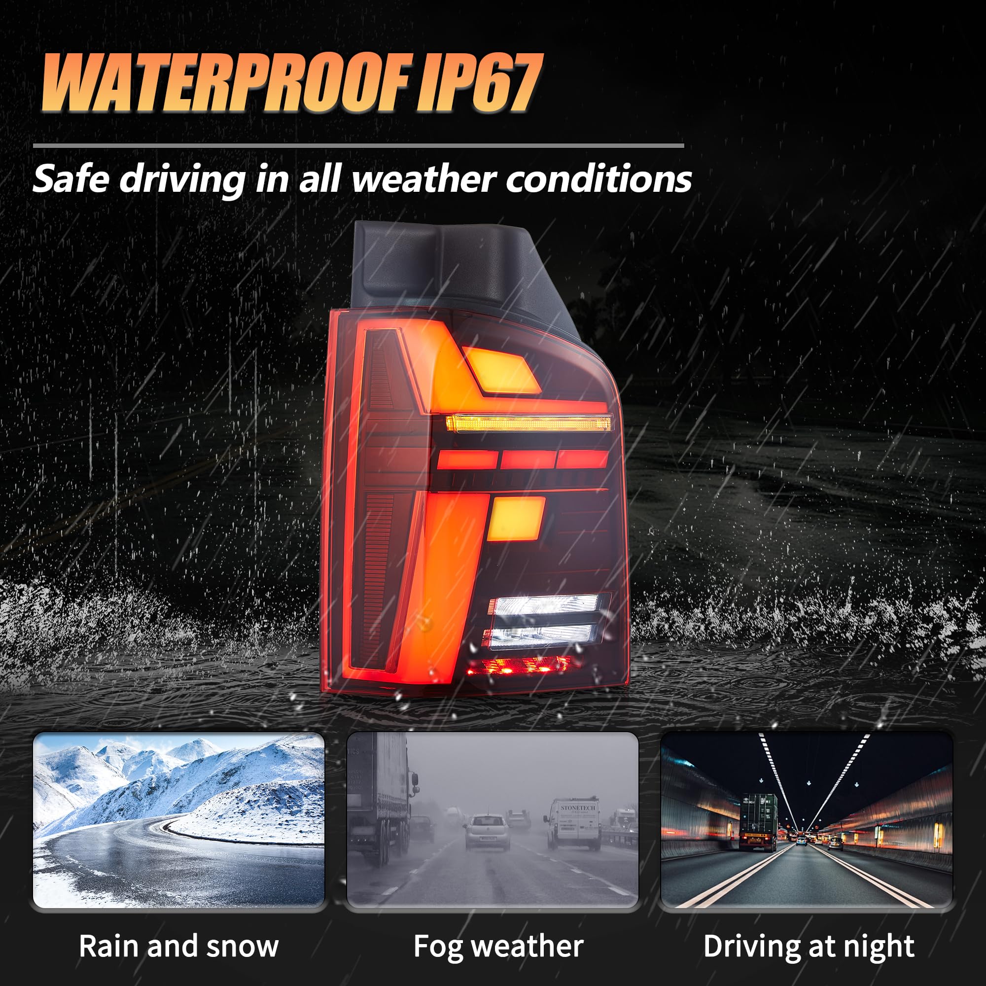 VLAND LED Rear Lights Compatible With Transporter T5 Facelift T5.1 Caravelle Multivan TDI TSI 2010-2014, w/Startup dynamic display, Driver & Passenger Side - Smoked