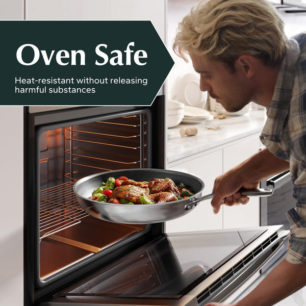 Redchef Non Stick Hybrid Egg/Omelette Pan,20cm Ceramic Frying Pan,Tri-Ply Stainless Steel Skillet,Non Toxic,PFAS PFOA/PTFE Free,Dishwasher/Oven Safe,Suitable for Induction Hobs,8"(Beige)