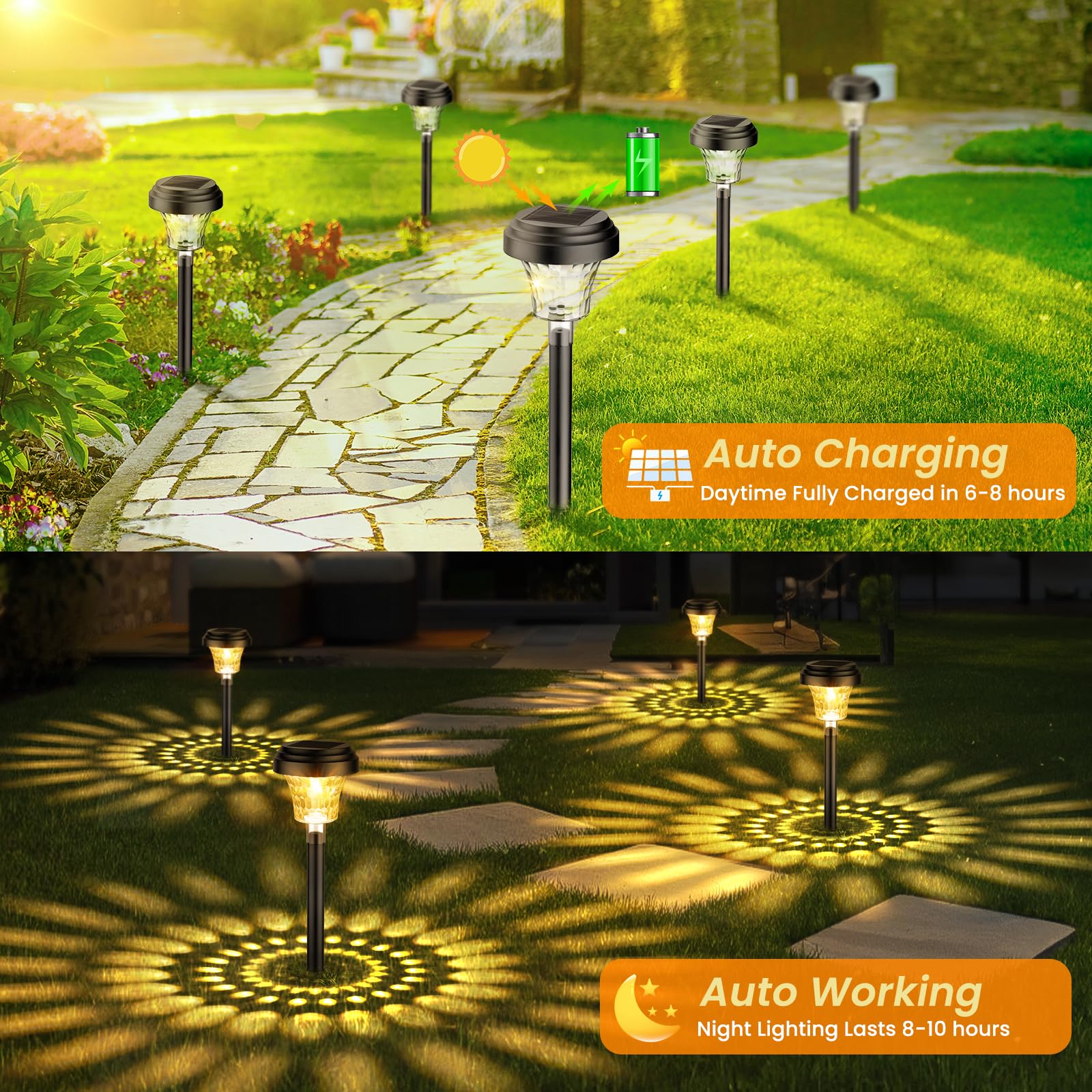 Garden Lights Solar Powered Waterproof,8 Pack Solar Lights Outdoor Garden Stake with Warm White & RGB,Ultra-Bright Solar Stake Lights Garden Ornaments,Solar Path Lights for Yard Lawn Landscape