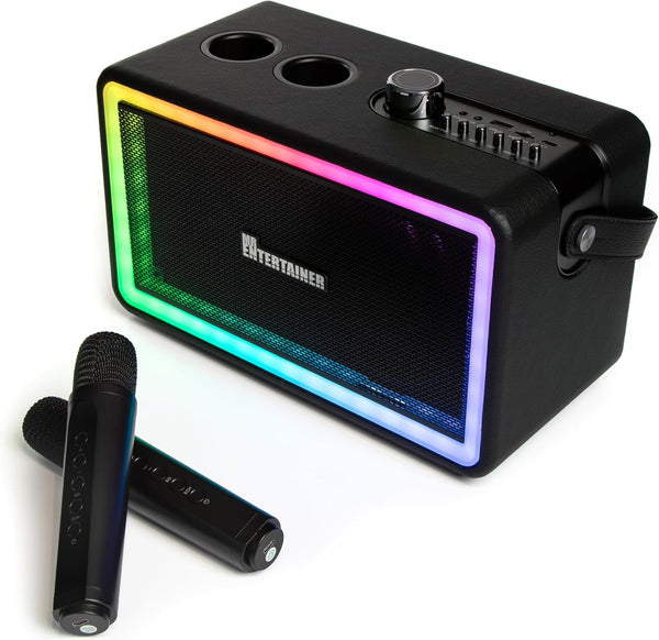 Karaoke Machine & Portable Speaker with Wireless Microphones & Lights. Mr Entertainer Neon
